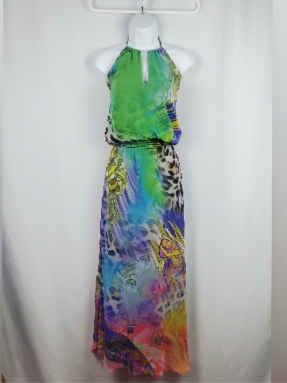 Boston Proper Green and Purple Halter Maxi Dress